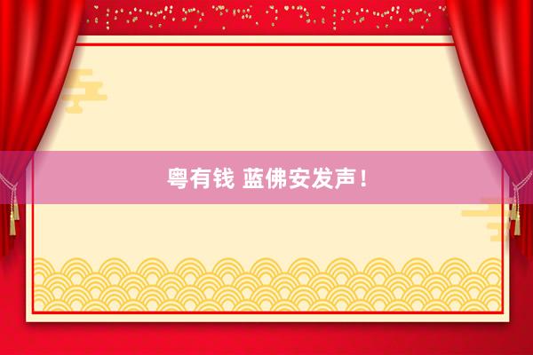 粤有钱 蓝佛安发声！